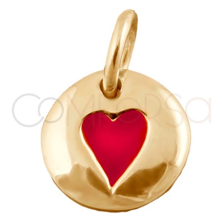Gold-plated sterling silver 925 round pendant with red heart  8mm