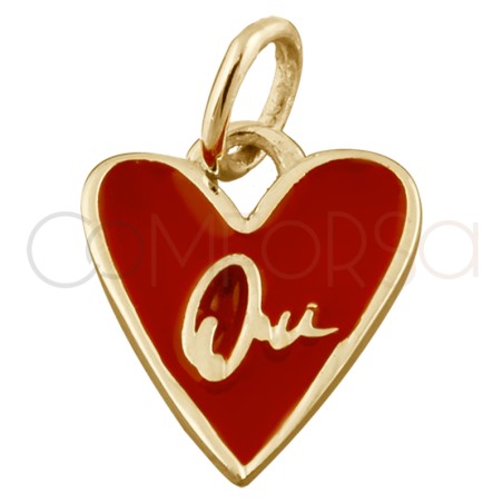 Sterling silver 925 red enamelled “Oui” heart pendant 10mm