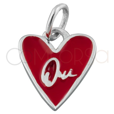 Gold-plated sterling silver 925 red enamelled “Oui” heart pendant 10mm