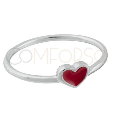 Sterling silver 925 ring with red enamelled heart