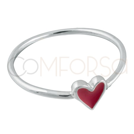 Sterling silver 925 ring with irregular pink enamelled heart