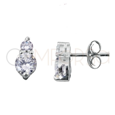 Gold-plated sterling silver 925 double crystal zirconia earrings 5x8mm