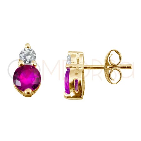 Gold-plated sterling silver 925 double ruby zirconia earrings 5x8mm