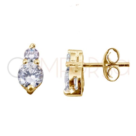 Gold-plated sterling silver 925 double crystal zirconia earrings 5x8mm