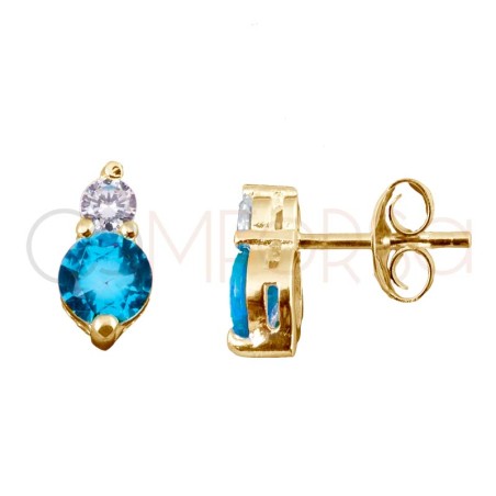 Gold-plated sterling silver 925 double aquamarine zirconia earrings 5x8mm