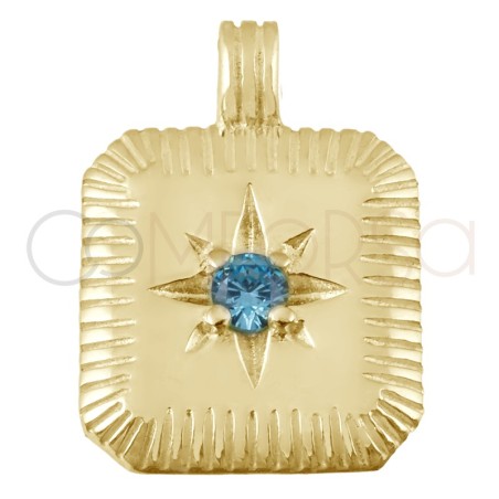 Gold-plated sterling silver 925 Blue Topaz birthstone pendant (December) 11.5 x 12.5mm