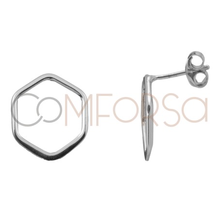 Sterling silver 925 hexagonal hoop earrings 15 mm