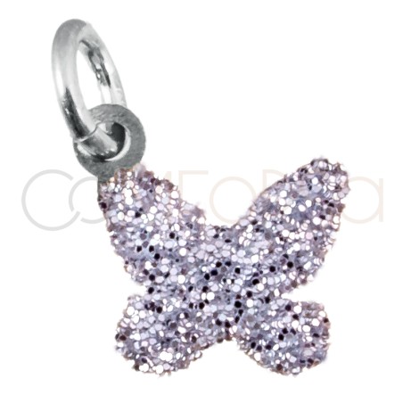 Sterling silver 925 silver glitter butterfly pendant 9mm