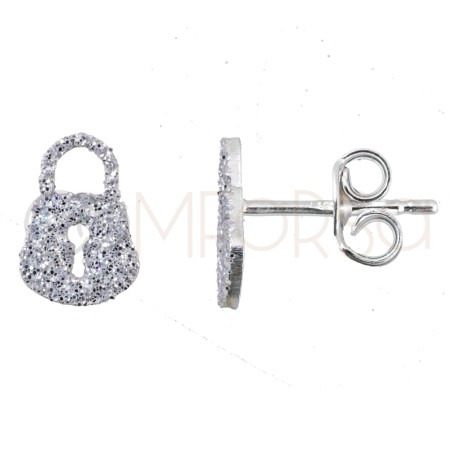 Sterling silver 925 glitter padlock earrings 7x10mm