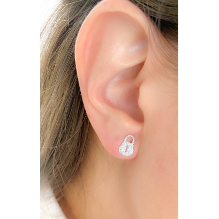 Sterling silver 925 glitter padlock earrings 7x10mm