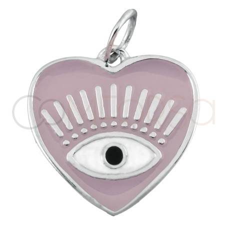 Gold-plated sterling silver 925 Pink heart pendant with eye 16x16mm
