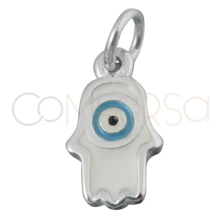 Sterling silver 925 White hand pendant with Turkish Eye 6.4x11mm