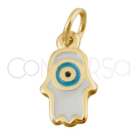 Gold-plated sterling silver 925 White hand pendant with Turkish Eye 6.4x11mm