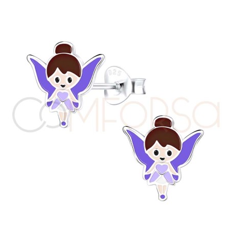 Sterling silver 925 brunette fairy earrings 9.4x10mm