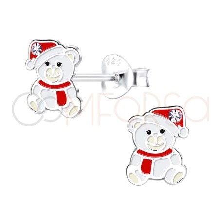 Sterling silver 925 Christmas bear with scarf earrings 6 x 8mm
