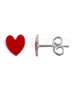 Sterling silver 925 red enamelled heart earrings 7x8mm