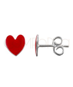 Gold-plated Sterling silver 925 red enamelled heart earrings 7 x 8mm