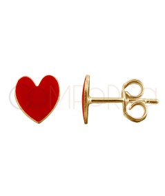 Gold-plated Sterling silver 925 red enamelled heart earrings 7 x 8mm