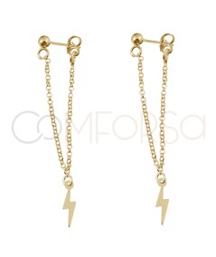 Gold-plated sterling silver 925 double chain earrings with lightning