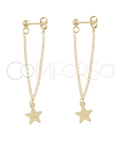 Gold-plated sterling silver 925 double chain earrings with star
