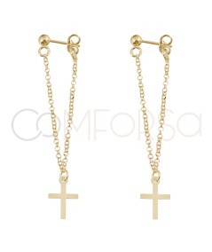 Gold-plated sterling silver 925 double chain earrings with cross