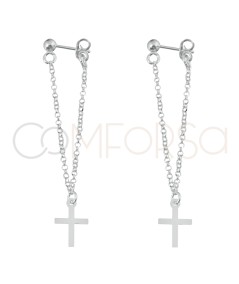 Gold-plated sterling silver 925 double chain earrings with cross