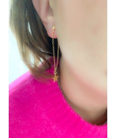 Gold-plated sterling silver 925 double chain earrings with star