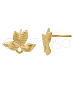 Gold-plated sterling silver 925 four leaves ear stud with jump ring 16.8 x 11.7mm