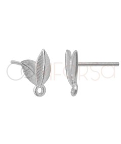 Gold-plated sterling silver 925 double leaf ear stud with jump ring 7 x 11mm