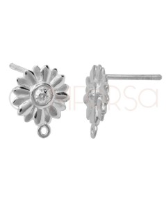 Gold-plated sterling silver 925 sunflower ear stud with jump ring 10 mm