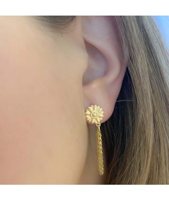 Gold-plated sterling silver 925 sunflower ear stud with jump ring 10 mm