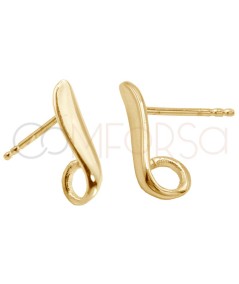 Gold-plated sterling silver 925 ear stud with jump ring 14 x 4mm