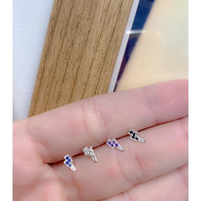 Gold-plated sterling silver 925 mini lightning bolt earrings with crystal zirconia 7 x 3.8 mm