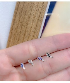 Gold-plated sterling silver 925 mini lightning bolt earrings with crystal zirconia 7 x 3.8 mm