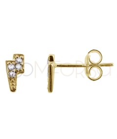 Gold-plated sterling silver 925 mini lightning bolt earrings with crystal zirconia 7 x 3.8 mm