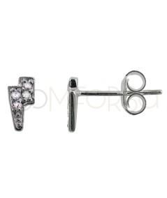 Gold-plated sterling silver 925 mini lightning bolt earrings with crystal zirconia 7 x 3.8 mm