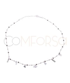 Sterling silver 925 love choker with beads & pendants 40 + 6cm