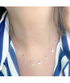 Sterling silver 925 love choker with beads & pendants 40 + 6cm