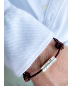 Brown leather bracelet with customisable sterling silver connector