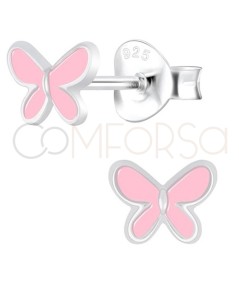 Sterling silver 925 pink butterfly earrings 6 x 4.5mm
