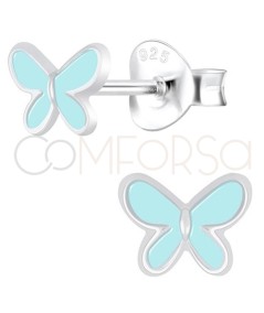 Sterling silver 925 blue butterfly earrings 6 x 4.5mm