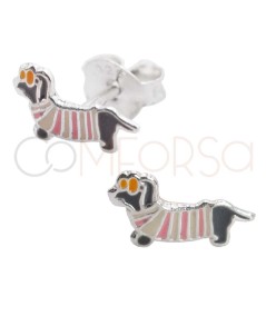 Sterling silver 925 Dachshund with jumper earrings 9 x 4.5 mm