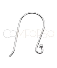 Sterling silver 925 Earhook long hook with ring and round bead 12 x 17 mm