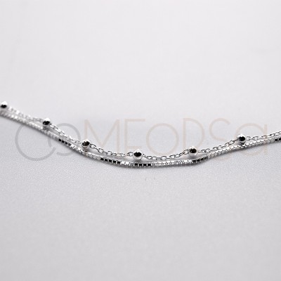 Sterling silver 925 double box chain bracelet with balls 15cm + 3cm