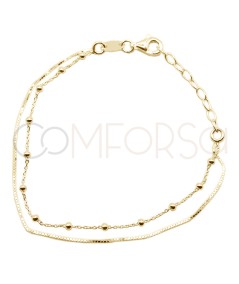 Sterling silver 925 double box chain bracelet with balls 15cm + 3cm