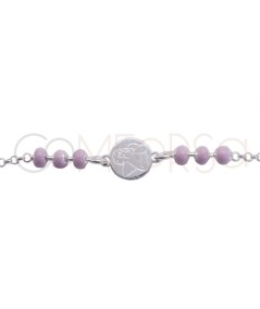 Sterling silver 925 pink enamelled thinking angel children’s bracelet 14 + 2cm