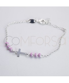 Sterling silver 925 pink enamelled children’s bracelet with Cross 14 + 2cm