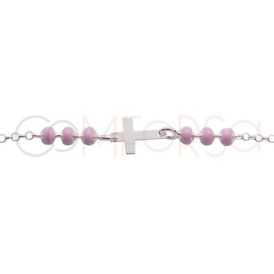 Sterling silver 925 pink enamelled children’s bracelet with Cross 14 + 2cm