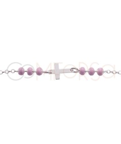 Sterling silver 925 pink enamelled children’s bracelet with Cross 14 + 2cm