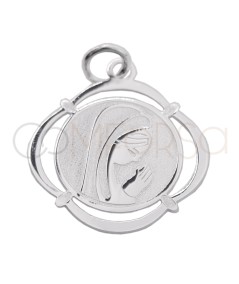 Engraving + Sterling silver 925 cut-out Virgin round medal 17 x 18mm